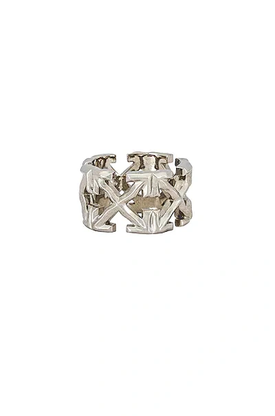 Shop Off-white Melted Arrow Ring In Silver