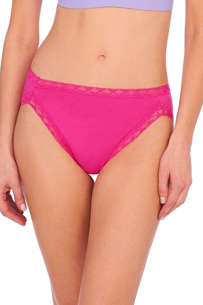 Shop Natori Bliss French Cut Brief Panty Underwear With Lace Trim In Electric Pink