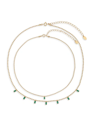 Shop Eye Candy La Women's 2-piece Luxe Aria Cubic Zirconia Choker Necklace In Emerald