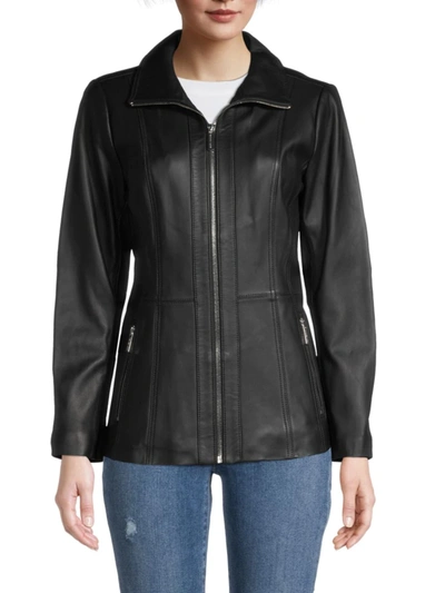 Shop Michael Michael Kors Women's Missy Leather Jacket In Black
