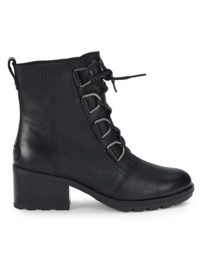 Shop Sorel Women's Cate Lace-up Leather Booties In Black
