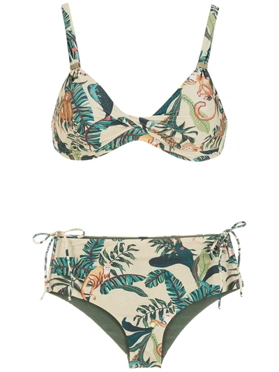 Shop Lygia & Nanny Marcela Leaf-print Bikini Top In Neutrals