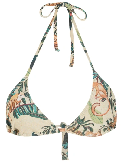 Shop Lygia & Nanny Lasmim Leaf-print Bikini Top In Neutrals
