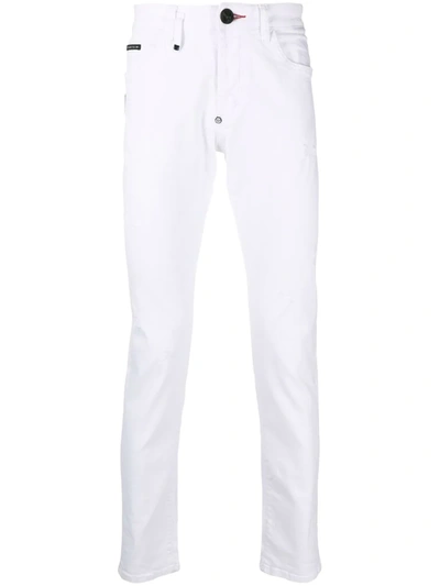 Shop Philipp Plein Low-rise Slim-fit Jeans In White