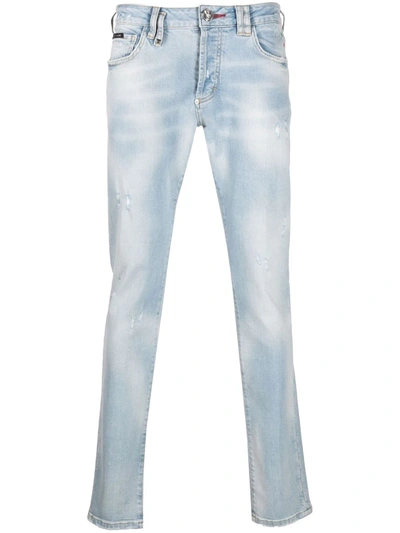 Shop Philipp Plein Super Straight-cut Faded Jeans In Blue