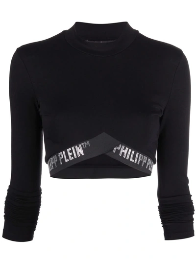 Shop Philipp Plein Logo Cotton Jogging Top In Black