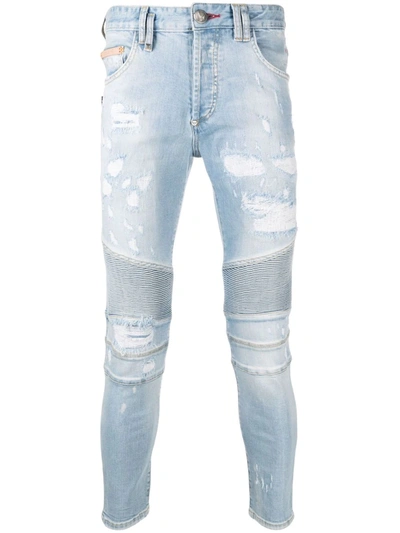 Shop Philipp Plein Panelled Skinny Jeans In Blue