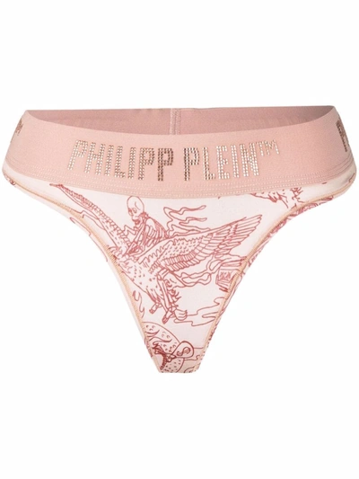 Shop Philipp Plein Logo-waistband Sheer Thong In Orange