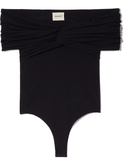 Shop Khaite The Cerise Off-shoulder Bodysuit In Black