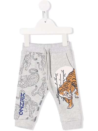 Shop Kenzo Tiger-print Trackpants In Grey