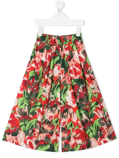 Shop Kenzo Rose-print Wide-leg Trousers In Red