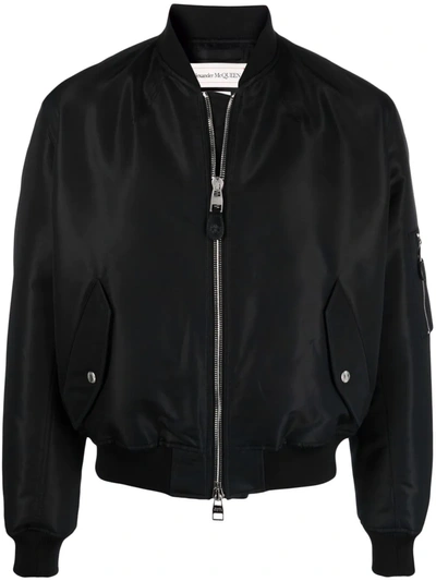 Shop Alexander Mcqueen Rear Logo-print Bomber Jacket In Black