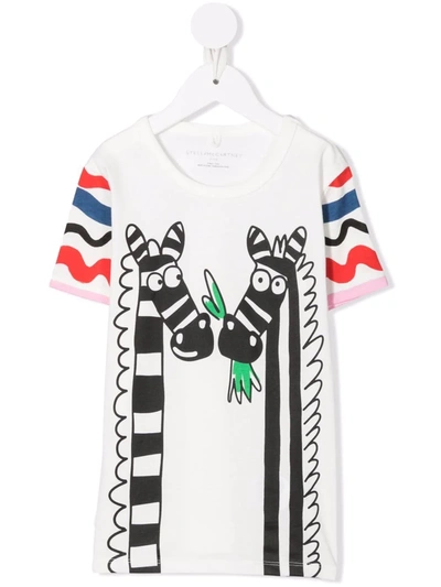 Shop Stella Mccartney Zebra-print Stripe-detail Cotton T-shirt In White