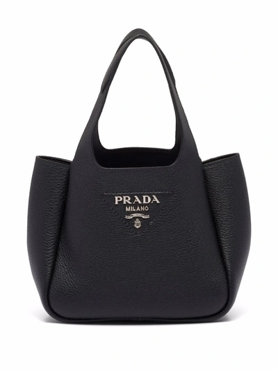 Shop Prada Flou Leather Tote Bag In Black