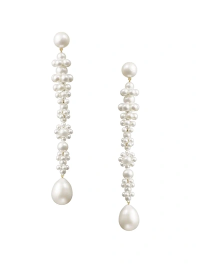 Shop Sophie Bille Brahe Grand Bellis 14k Yellow Gold & Freshwater Pearl Drop Earrings In White