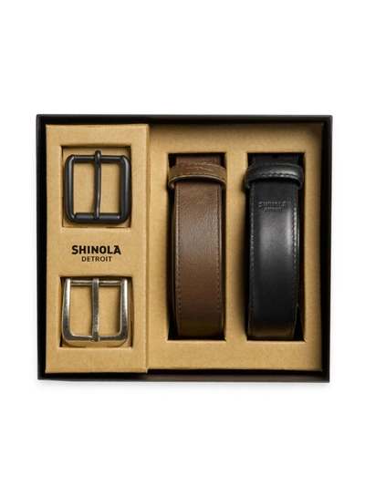 Shop Shinola Men's 2-piece Leather Belt Gift Set In Black Brown