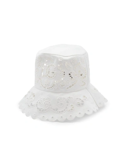 Shop Dolce & Gabbana Logo Lace Embroidery Bucket Hat In Bianco Ottico