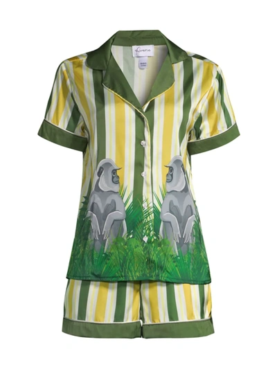 Shop Averie Sleep Women's Two-piece Uma Gorilla Stripe Pajama Set In Neutral