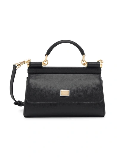 Shop Dolce & Gabbana Women's Small E/w Sicily Leather Top Handle Bag In Black