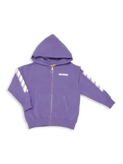Shop Off-white Little Girl's & Girl's Glow-in-the-dark Zip Hoodie In Purple White