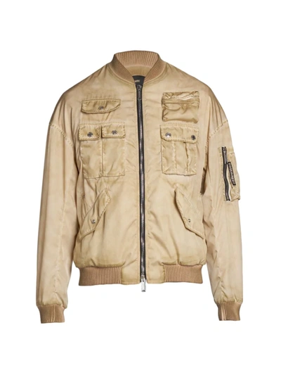 Shop Dsquared2 Cyprus Distressed Bomber Jacket In Beige