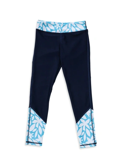 Shop Snapper Rock Girl's Aqua Bloom Swim Leggings In Blue