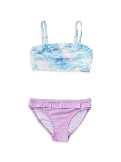 Shop Snapper Rock Little Girl's & Girl's 2-piece Sky Dye Frilled Bandeau Bikini In Blue