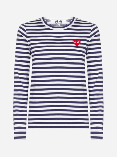 Shop Comme Des Garçons Play Logo Striped Cotton T-shirt