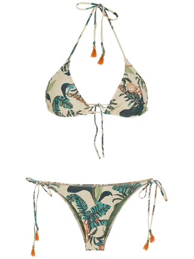 Shop Lygia & Nanny Maya Leaf-print Bikini In Neutrals
