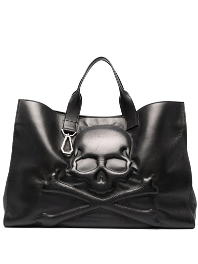Shop Philipp Plein Skull-debossed Leather Tote Bag In Black