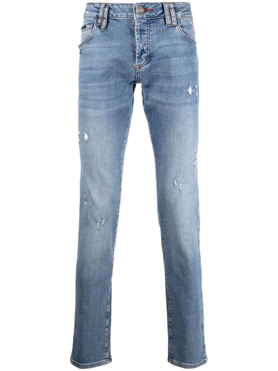Shop Philipp Plein Low-rise Slim-cut Jeans In Blue