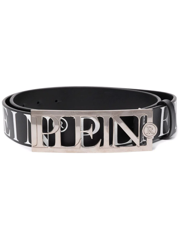 Philipp Plein logo-buckle leather belt - Black