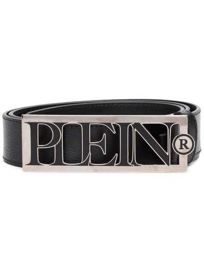 Shop Philipp Plein Logo-plaque Leather Belt In Black