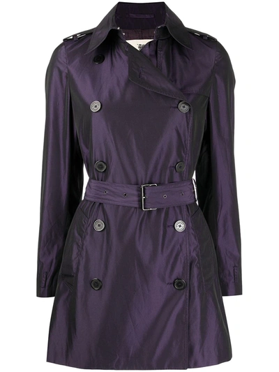 Pre-owned Burberry Thigh-length Belted Trench Coat In Purple