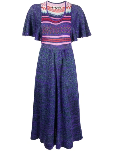 Pre-owned Kansai Yamamoto 1980s Intarsia-knit Midi Dress In Blue