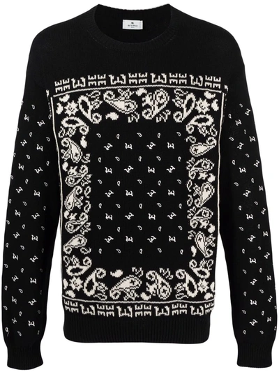 Shop Etro Bandana-embroidered Cotton Jumper In Black