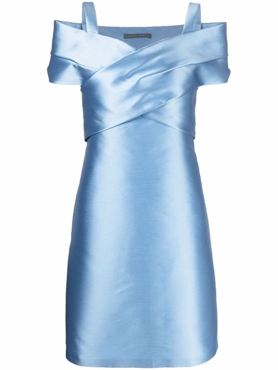 Shop Alberta Ferretti Crossover Off-shoulder Dress In Blue