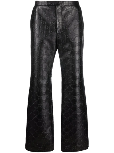 Gucci Gg-embossed Leather Suit Trousers In Black