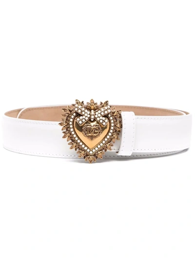 Shop Dolce & Gabbana Heart Buckle Belt In White