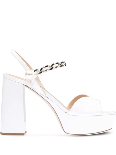 Shop Miu Miu Patent Leather Platform Sandals In White