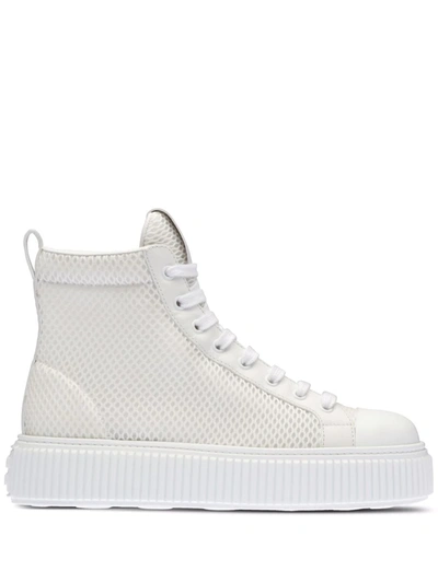 Shop Miu Miu Mesh Flatform High-top Sneakers In White
