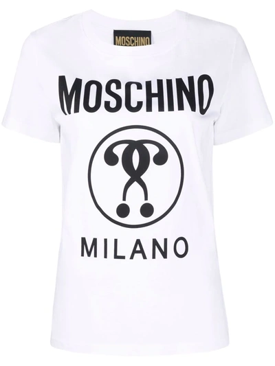 Shop Moschino Double Question Mark Cotton T-shirt In White