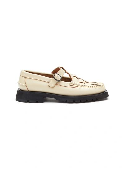 Shop Hereu Soller Sport' Flat T-bar Slingback Woven Leaether Loafers In White