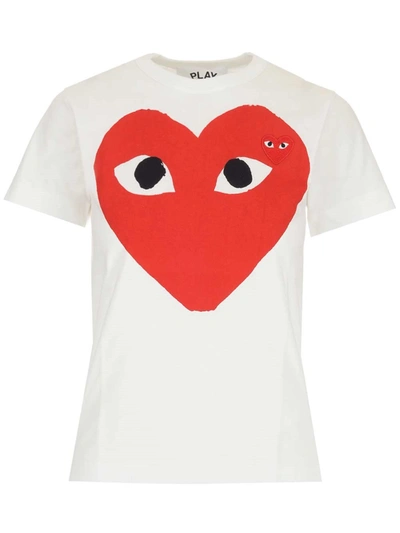 Shop Comme Des Garçons Play Heart Printed T In White