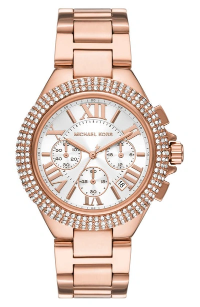 Shop Michael Kors Michael  Camille Pavé Multifunction Bracelet Watch, 43mm In Rose Gold