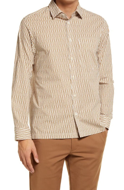 Shop Ted Baker Ruskin Long Sleeve Button-up Cotton Shirt In Tan
