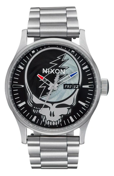 Shop Nixon X Grateful Dead Sentry Bracelet Watch, 36mm In Black / Silver