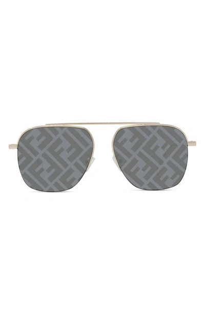 Shop Fendi 57mm Navigator Print Sunglasses In Gold / Smoke Mirror