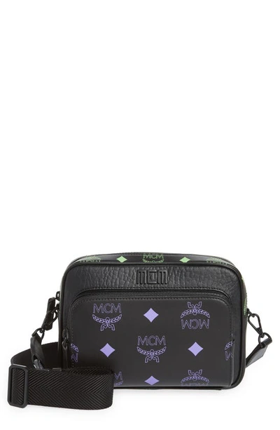 Shop Mcm Small Color Splash Logo Crossbody Bag In Dahlia Purple + Summer Green