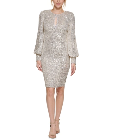 Shop Eliza J Balloon-sleeve Sequin Dress In Silver